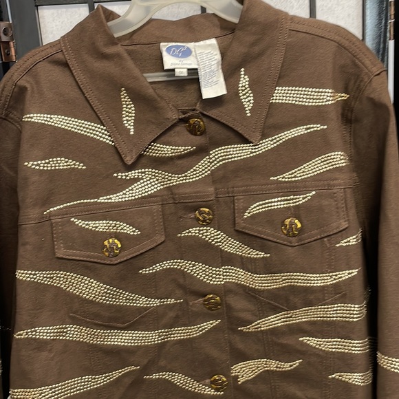 Vintage Dg2 by Diane Gilman Brown Studded Jean Jacket SZ 1X - Picture 5 of 8